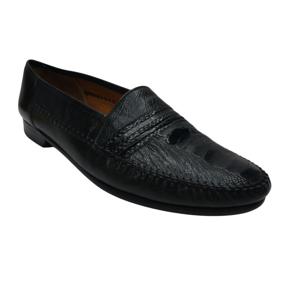 Mezlan‎ Coronado Black Genuine Ostrich Leather Loafers Dress Shoes Mens 13